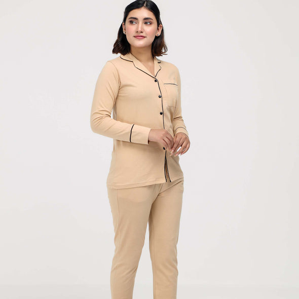 Beige - Button Down Nightsuit