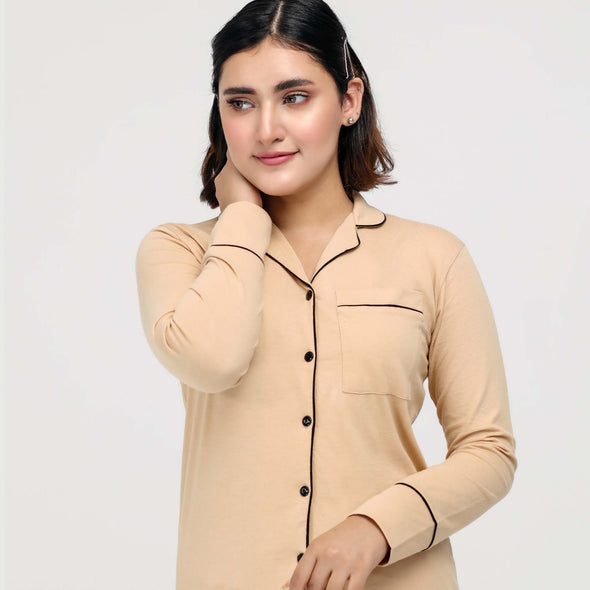 Beige - Button Down Nightsuit