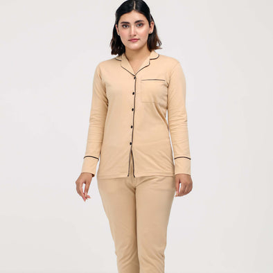 Beige - Button Down Nightsuit