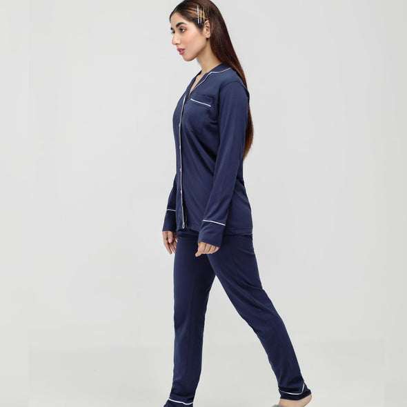 Navy Blue - Button Down Nightsuit