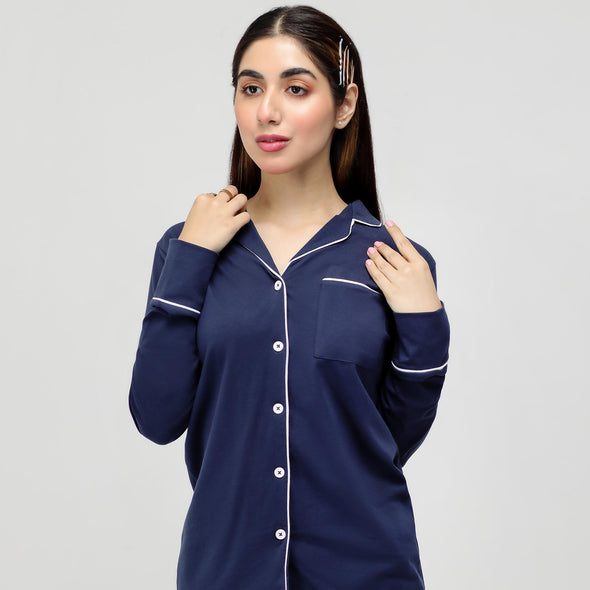 Navy Blue - Button Down Nightsuit