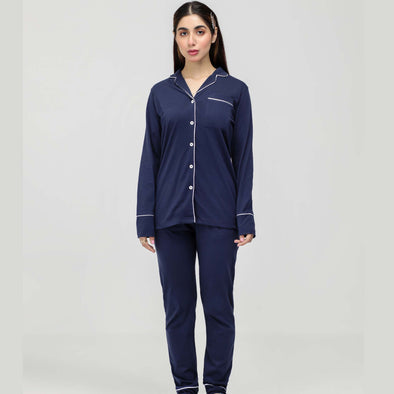 Navy Blue - Button Down Nightsuit