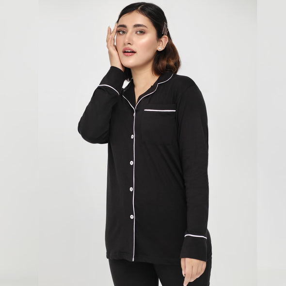 Black - Button Down Nightsuit