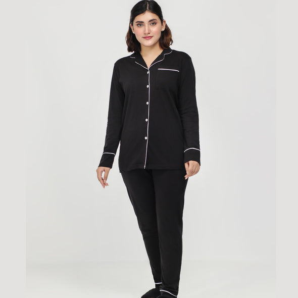 Black - Button Down Nightsuit