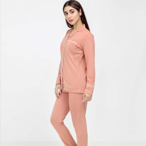 Peach - Button Down Nightsuit