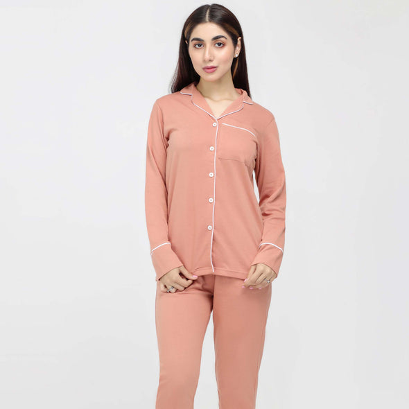 Peach - Button Down Nightsuit